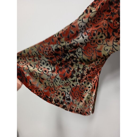 Avenue Womens BOHO Whimsygoth Top 18/20 Red Floral Velvet Burnout Bell Sleeve - Picture 3 of 11